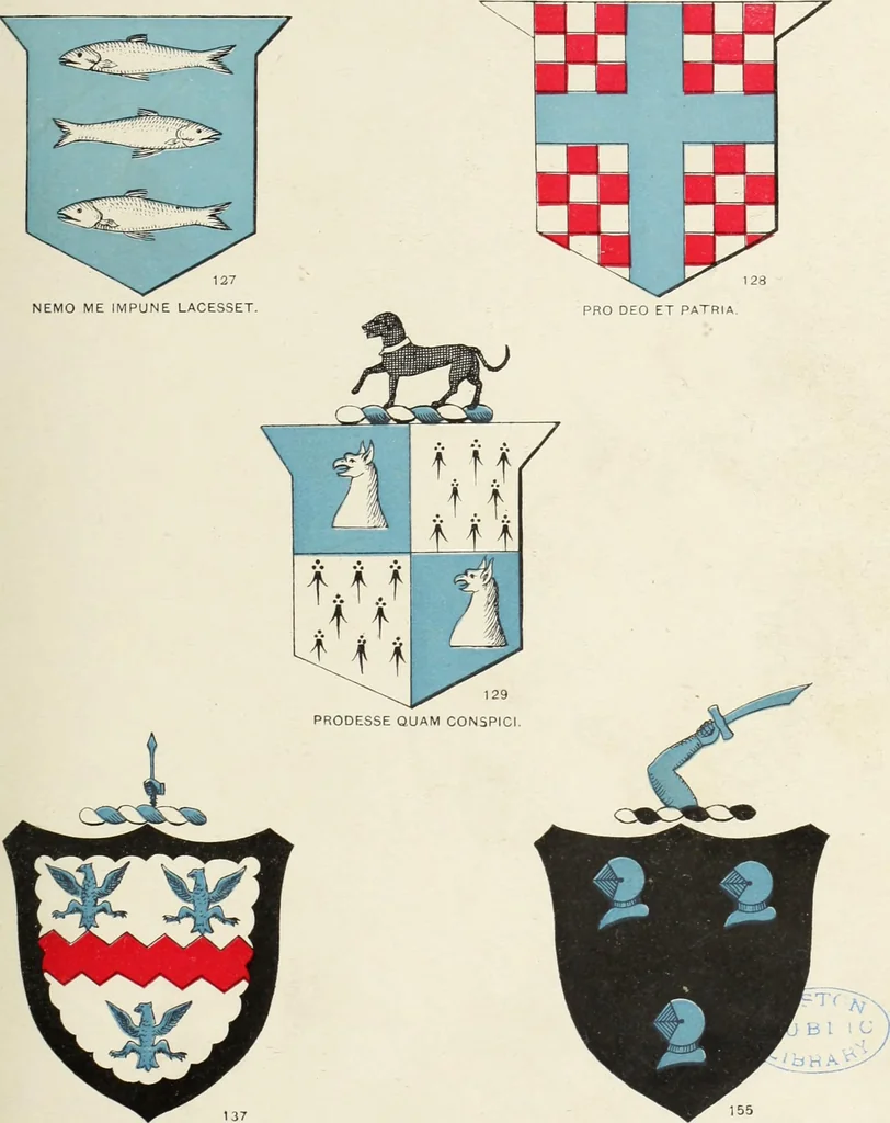 An illustration from A genealogical history of Irish families : with their crests and armorial bearings, 1895, leaf 127