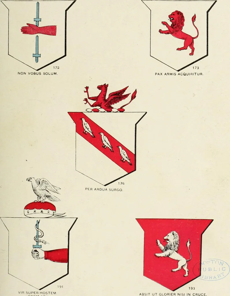 An illustration from A genealogical history of Irish families : with their crests and armorial bearings, 1895, leaf 129