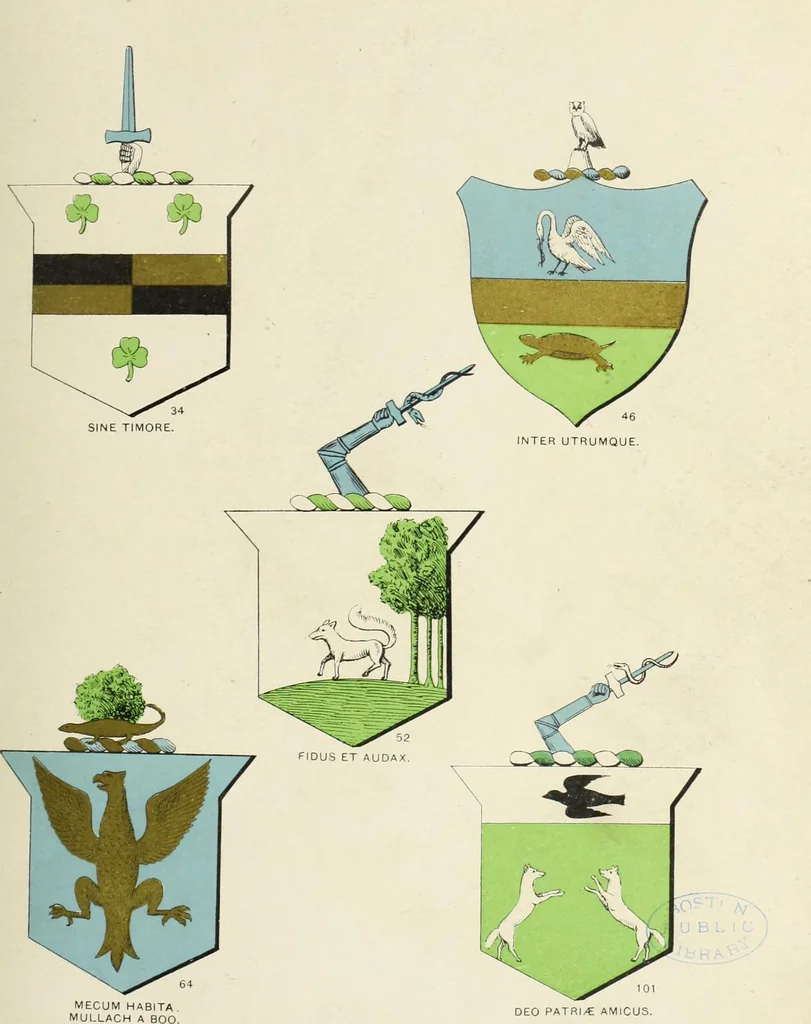 An illustration from A genealogical history of Irish families : with their crests and armorial bearings, 1895, leaf 131