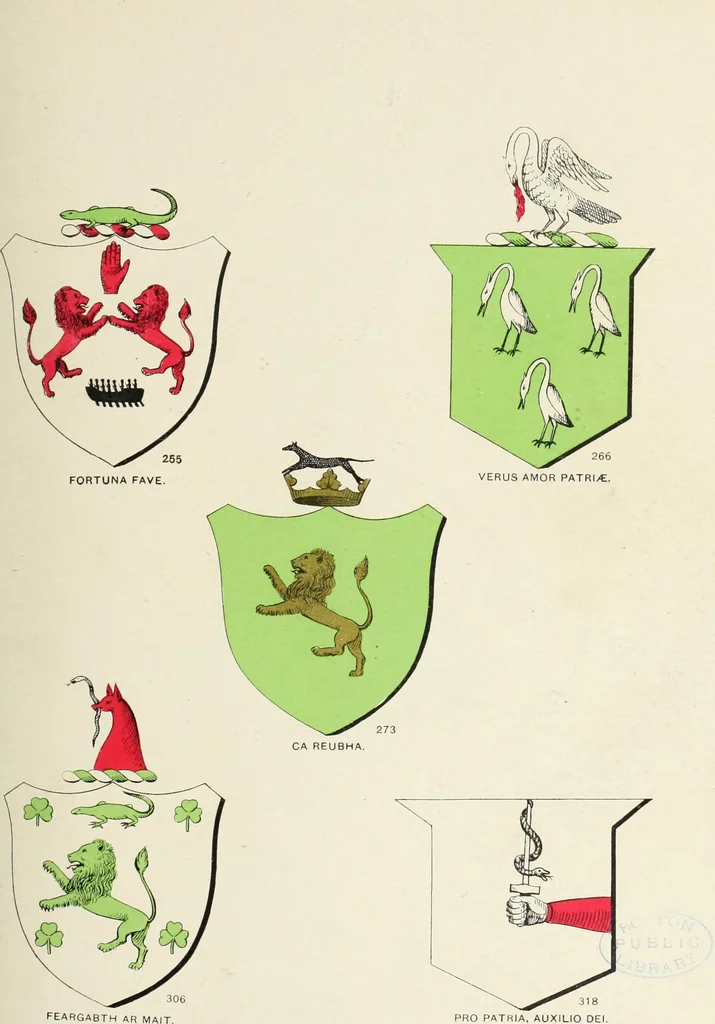 An illustration from A genealogical history of Irish families : with their crests and armorial bearings, 1895, leaf 135