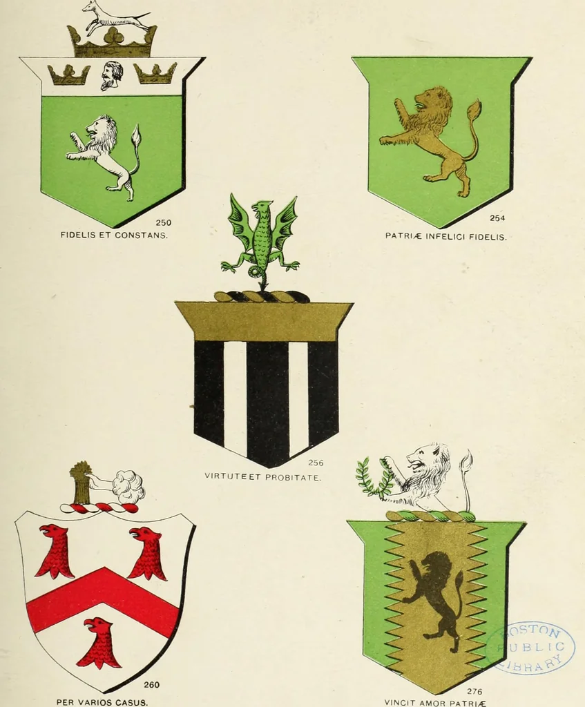 An illustration from A genealogical history of Irish families : with their crests and armorial bearings, 1895, leaf 137