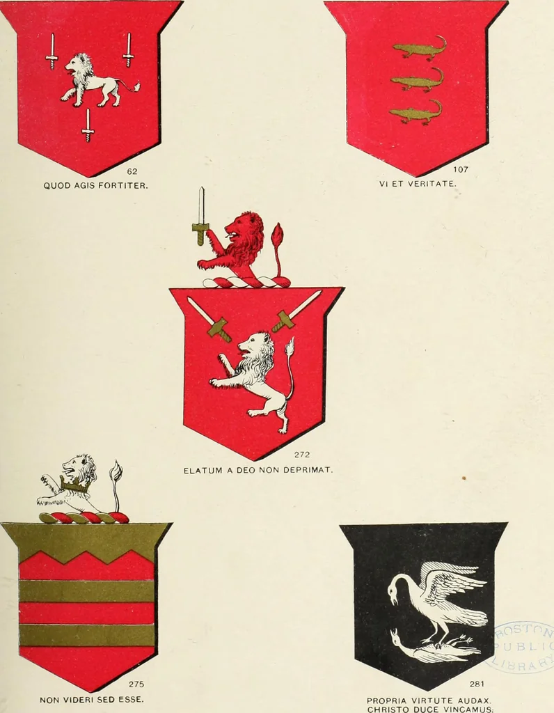 An illustration from A genealogical history of Irish families : with their crests and armorial bearings, 1895, leaf 141
