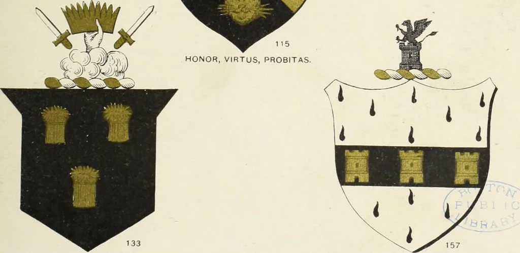 An illustration from A genealogical history of Irish families : with their crests and armorial bearings, 1895, leaf 151