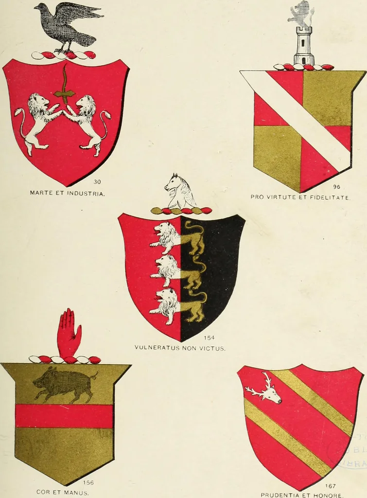 An illustration from A genealogical history of Irish families : with their crests and armorial bearings, 1895, leaf 165