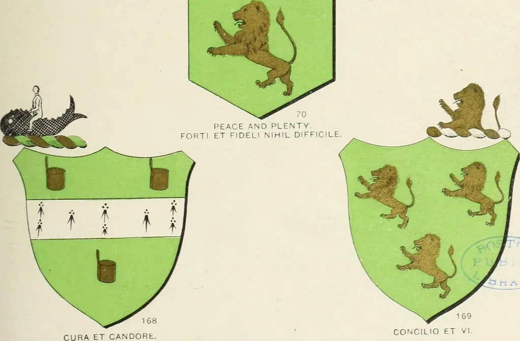 An illustration from A genealogical history of Irish families : with their crests and armorial bearings, 1895, leaf 177