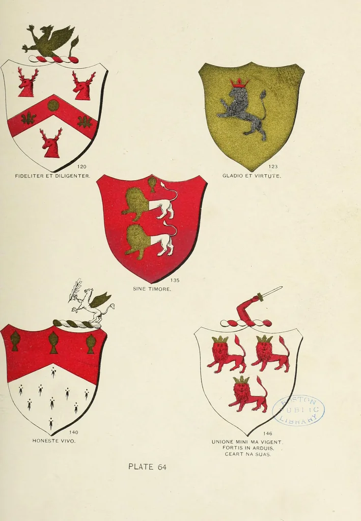 An illustration from A genealogical history of Irish families : with their crests and armorial bearings, 1895, leaf 179