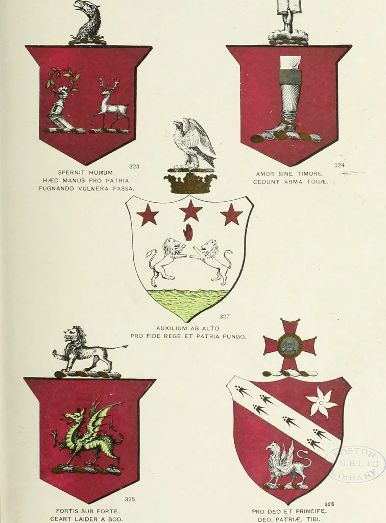An illustration from A genealogical history of Irish families : with their crests and armorial bearings, 1895, leaf 181
