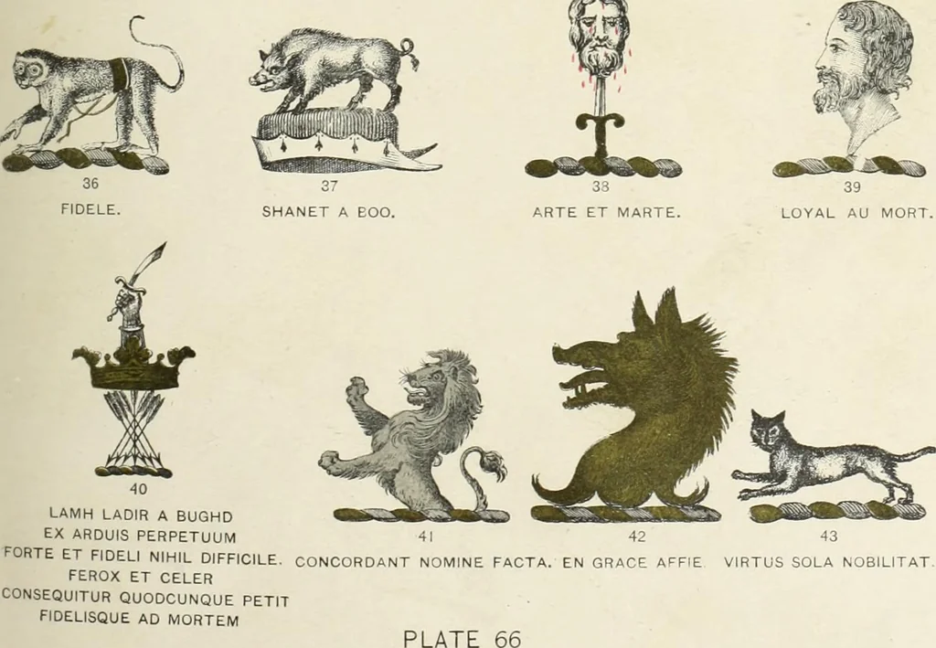 An illustration from A genealogical history of Irish families : with their crests and armorial bearings, 1895, leaf 183