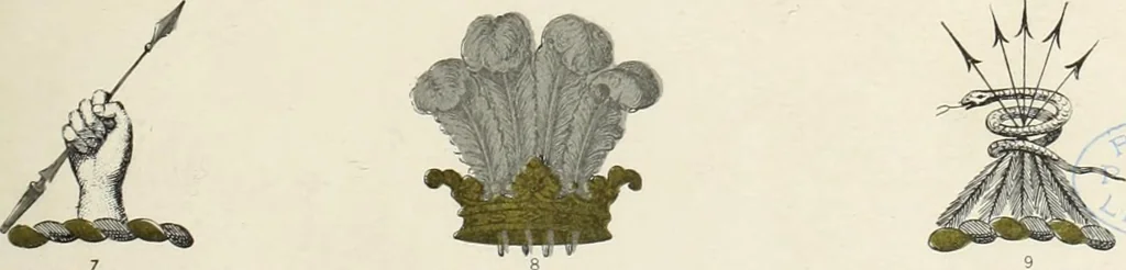 An illustration from A genealogical history of Irish families : with their crests and armorial bearings, 1895, leaf 185