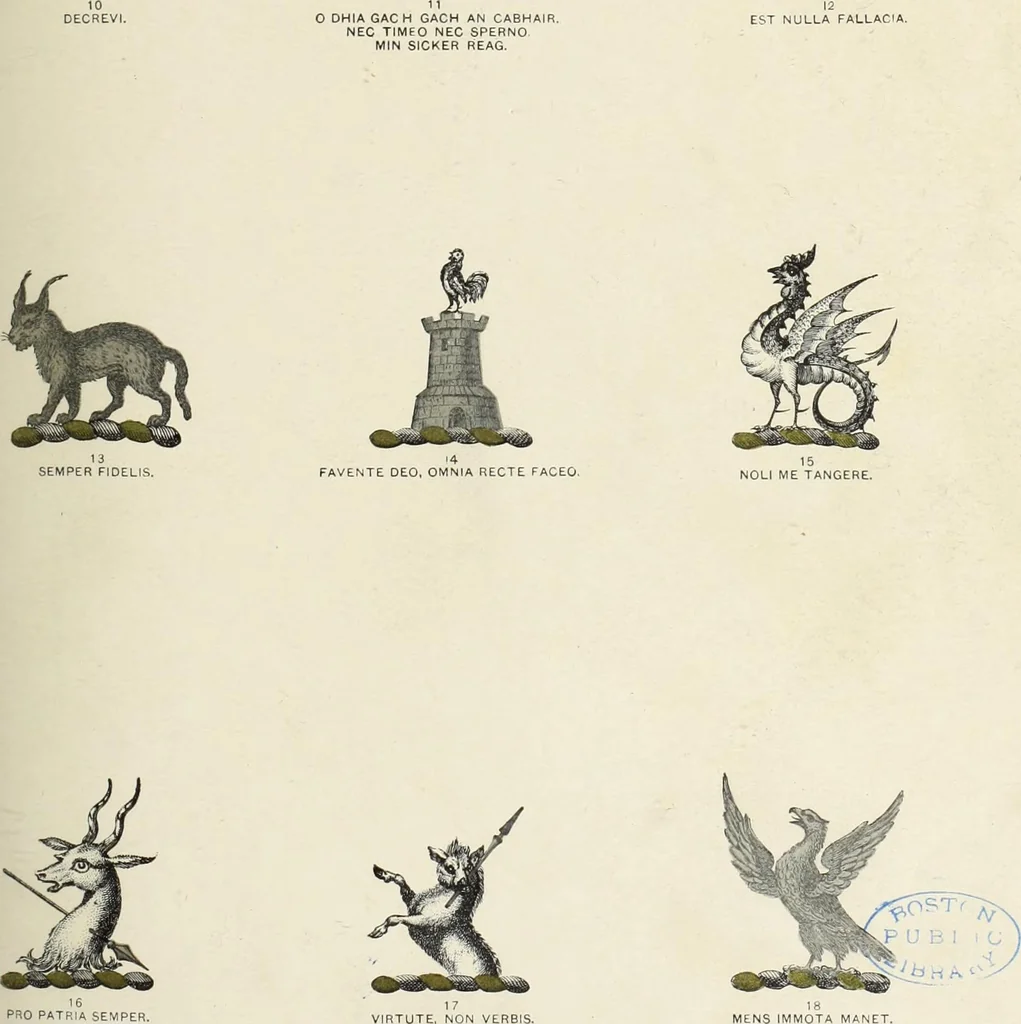 An illustration from A genealogical history of Irish families : with their crests and armorial bearings, 1895, leaf 189