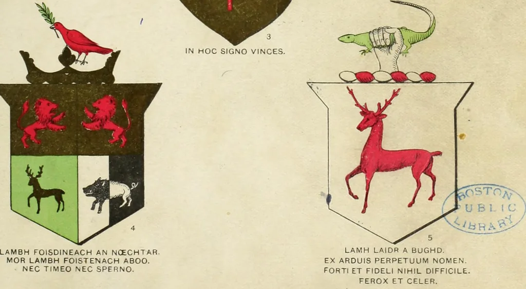 An illustration from A genealogical history of Irish families : with their crests and armorial bearings, 1895, leaf 53