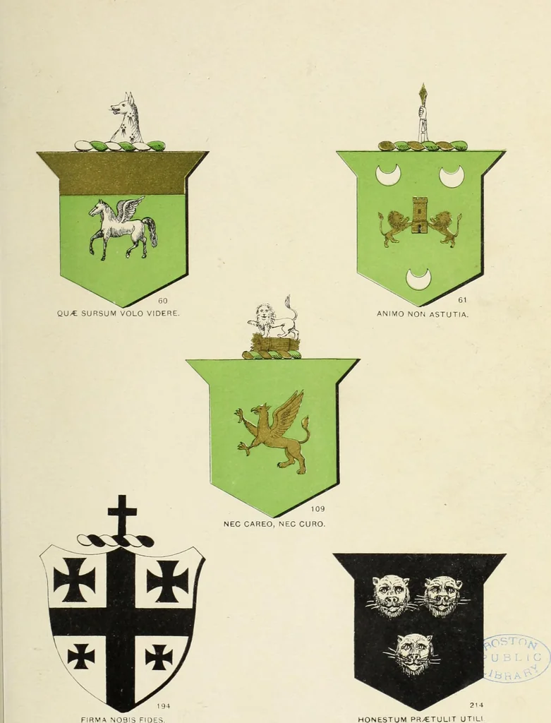 An illustration from A genealogical history of Irish families : with their crests and armorial bearings, 1895, leaf 61