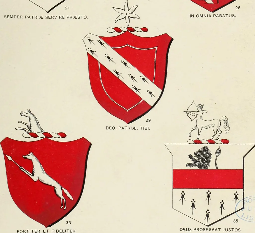 An illustration from A genealogical history of Irish families : with their crests and armorial bearings, 1895, leaf 63