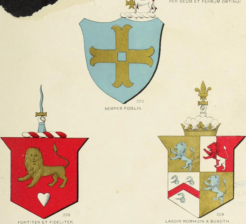 An illustration from A genealogical history of Irish families : with their crests and armorial bearings, 1895, leaf 81