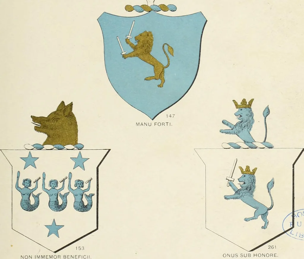 An illustration from A genealogical history of Irish families : with their crests and armorial bearings, 1895, leaf 85