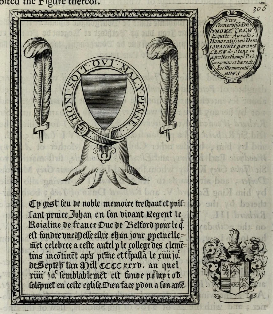 An illustration from A genealogical history of the kings of England, and monarchs of Great Britain, &c. : from the Conquest, anno 1066, to the year 1677 : in seven parts or books containing a discourse of their several lives, marriages, and issues ... with their effigies, seals, tombs ... all engraven in copper plates : furnished with several remarques and annotations, 1677, leaf 370
