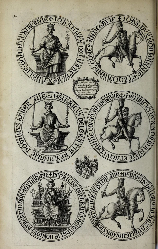 An illustration from A genealogical history of the kings of England, and monarchs of Great Britain, &c. : from the Conquest, anno 1066, to the year 1677 : in seven parts or books containing a discourse of their several lives, marriages, and issues ... with their effigies, seals, tombs ... all engraven in copper plates : furnished with several remarques and annotations, 1677, leaf 74