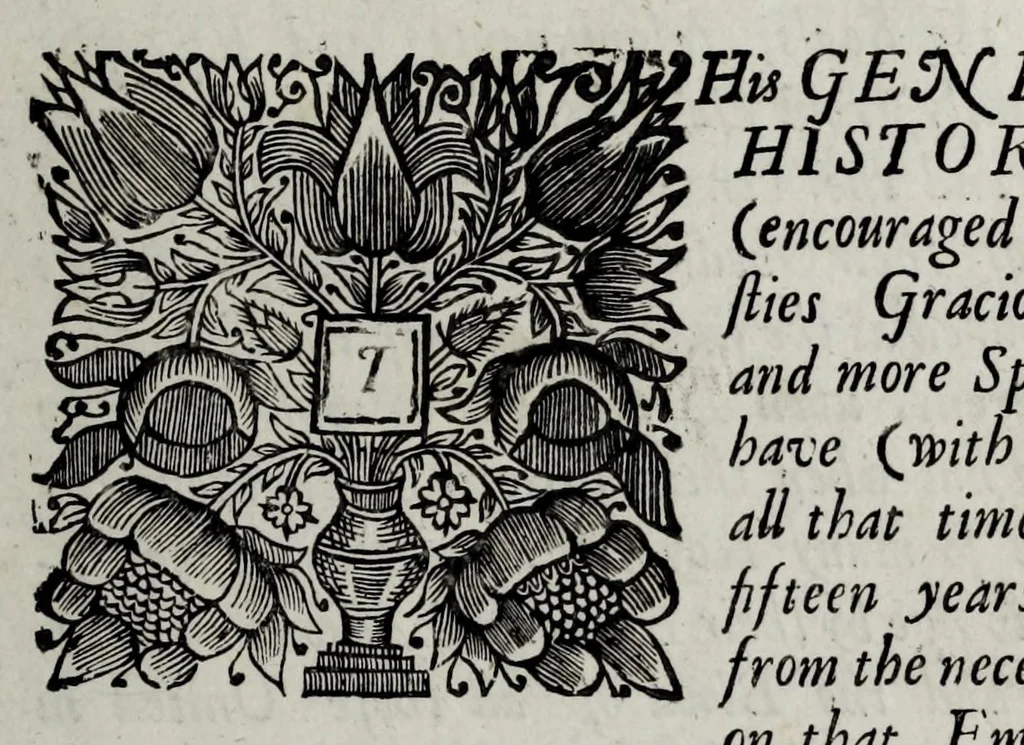 An illustration from A genealogical history of the kings of England, and monarchs of Great Britain, &c. : from the Conquest, anno 1066, to the year 1677 : in seven parts or books containing a discourse of their several lives, marriages, and issues ... with their effigies, seals, tombs ... all engraven in copper plates : furnished with several remarques and annotations, 1677, leaf 9