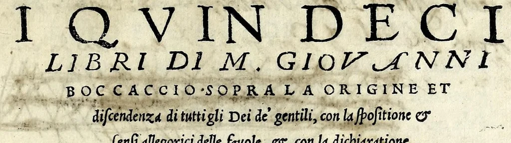 An illustration from Geneologia de gli dei : i quin deci libri di M. Giouanni Boccaccio, sopra la origine et discendenza di tutti gli dei de' gentili, con la spositione & sensi allegorici delle fauole, & con la dichiaratione dell'historie appartenenti à detta materia, 1547, leaf 5