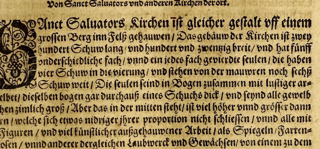 An illustration from General Chronica, das ist: Warhaffte eigentliche vnd kurtze Beschreibung, vieler namhaffter, vnd zum Theil biss daher vnbekannter Landtschafften, : erstlich dess Grossmechtigen vnd gewaltigen Herrn Priester Johan[n]s, Königs in Morenlandt, Königreichen vnd Herrschafften, auch derselbigen beyde geistliche vnd weltliche Regiment. Zum andern ein gemeine Beschreibung dess gantzen Erdbodems, in drey Bücher getheilt, nemlich, Asiam, Aphricam, vnd Europam, vnd was sich fürnemlich darinnen für guts und böses, zu Wasser und Landt, mit Krieg, Brunst, Hunger vnd dergleichen, von anfang der Welt, biss vff erbauwung der Statt Rom, vnd von dannen biss zu der Zeit Honorii vnd Theodosii, begeben vnd zugetrragen hat. Zum dritten vnd letzten, ein kurtzer Summarischer doch verstendtlicher Ausszug vnd Beschreibung der neuw erfundenen Inseln, Americe vnd Magellane, so man die neuwe Welt pflegt zu nennen. Darinnen alle Völcker vnd Nationen, die in der gantzen Welt (als viel deren jetziger Zeit bekannt sind) wohnen, sampt ihrer Ankunfft und Herkommen, auch Art vnd Natur, item Ceremonien und Gebräuchen in geistlichen und weltlichen sachen, trewlich beschrieben, vnd gleich als in einer Tafel abgemalt, für die Augen gestelt werden. Jetzt auffs neuw mit sonderm grossen fleiss, besser als zuuor, beschrieben vnd verteutscht, auch mehrer richtigkeit halben in drey vnderschiedliche Bücher getheilt, dergleichen noch niemals aussgangen, 1581, leaf 131