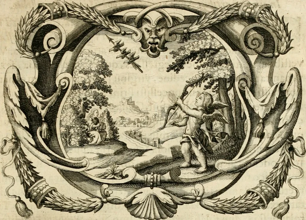 An illustration from Genii Serenissimorum Principum Philippi Wilhelmi Comitis Palatini Rheni ... sponsi, et Annae Catharinae Constantiae, augustissimorum regum Sigismundi III. filiae, Vladislai IV. sororis, Poloniae et Sueciae &c principis, sponsae : quos in nuptiali eorundem solennitate tria Societatis Jesu Collegia Dusseldorpiense, Monasterioeiffliacum e[t] Marcoduranum clementissimis suis dominis et munificentissimis fundatoribus D. C, 1642, leaf 26