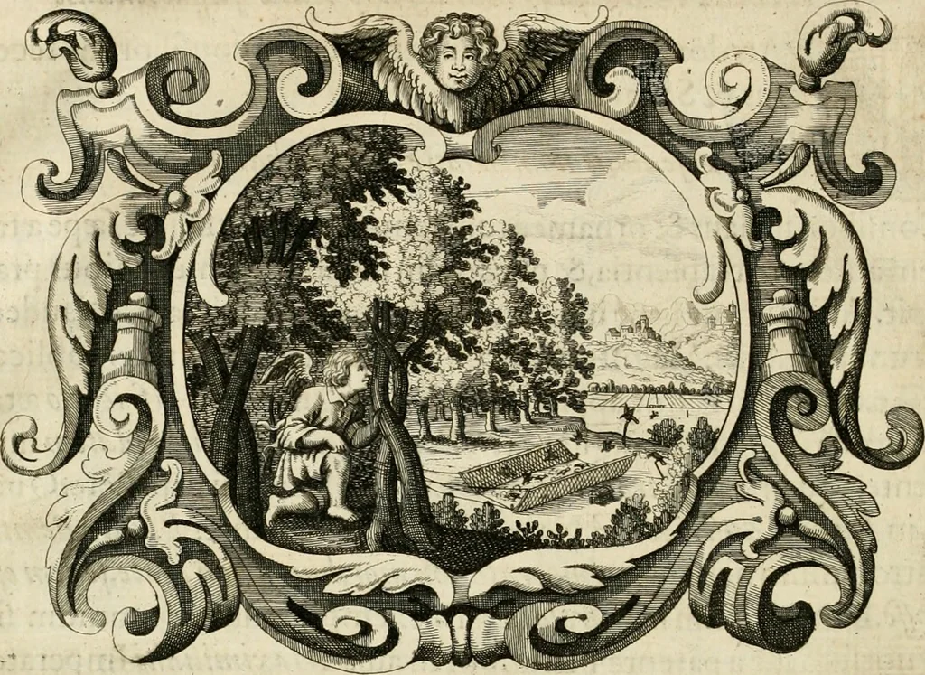 An illustration from Genii Serenissimorum Principum Philippi Wilhelmi Comitis Palatini Rheni ... sponsi, et Annae Catharinae Constantiae, augustissimorum regum Sigismundi III. filiae, Vladislai IV. sororis, Poloniae et Sueciae &c principis, sponsae : quos in nuptiali eorundem solennitate tria Societatis Jesu Collegia Dusseldorpiense, Monasterioeiffliacum e[t] Marcoduranum clementissimis suis dominis et munificentissimis fundatoribus D. C, 1642, leaf 29