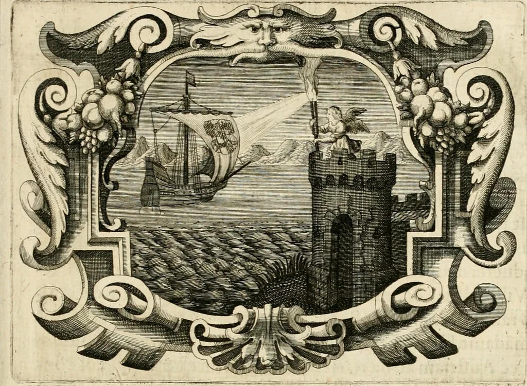 An illustration from Genii Serenissimorum Principum Philippi Wilhelmi Comitis Palatini Rheni ... sponsi, et Annae Catharinae Constantiae, augustissimorum regum Sigismundi III. filiae, Vladislai IV. sororis, Poloniae et Sueciae &c principis, sponsae : quos in nuptiali eorundem solennitate tria Societatis Jesu Collegia Dusseldorpiense, Monasterioeiffliacum e[t] Marcoduranum clementissimis suis dominis et munificentissimis fundatoribus D. C, 1642, leaf 36