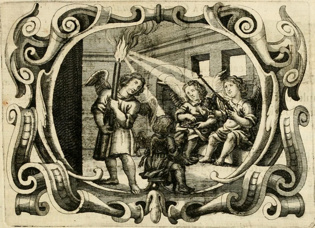 An illustration from Genii Serenissimorum Principum Philippi Wilhelmi Comitis Palatini Rheni ... sponsi, et Annae Catharinae Constantiae, augustissimorum regum Sigismundi III. filiae, Vladislai IV. sororis, Poloniae et Sueciae &c principis, sponsae : quos in nuptiali eorundem solennitate tria Societatis Jesu Collegia Dusseldorpiense, Monasterioeiffliacum e[t] Marcoduranum clementissimis suis dominis et munificentissimis fundatoribus D. C, 1642, leaf 42