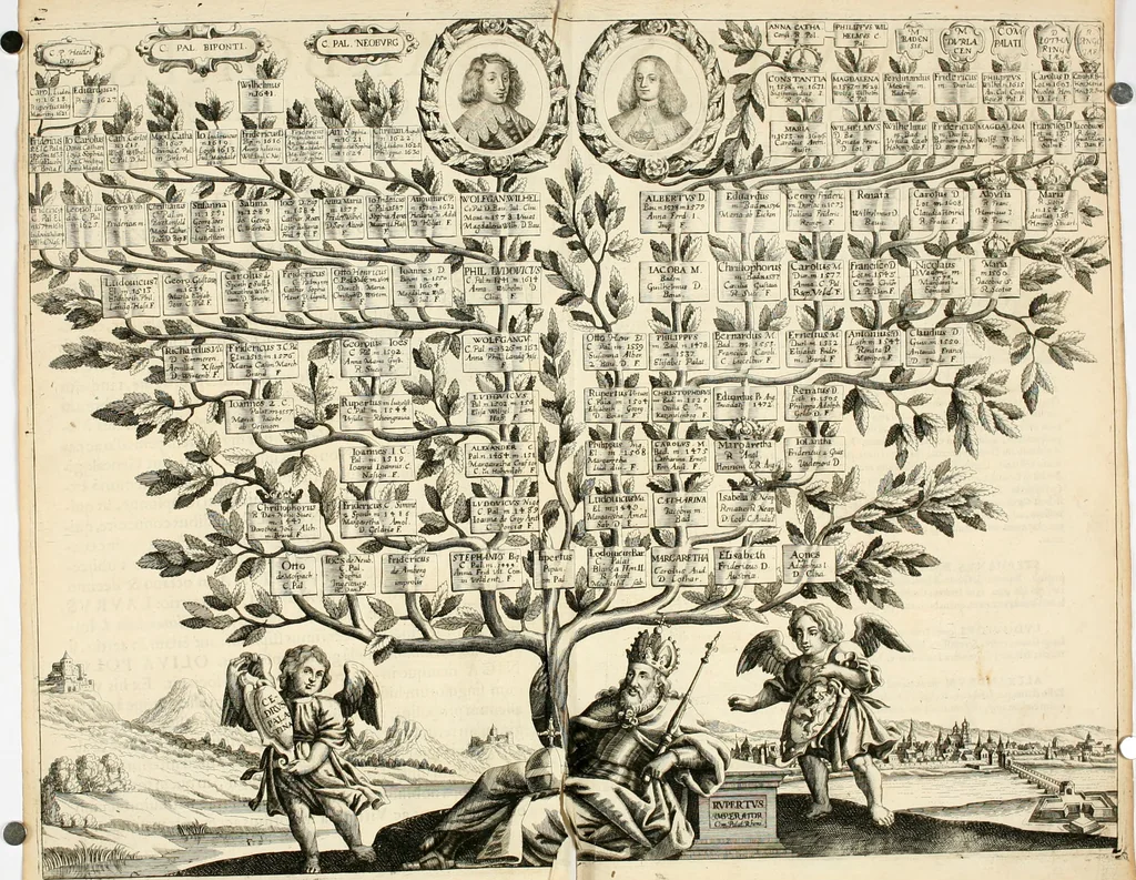 An illustration from Genii Serenissimorum Principum Philippi Wilhelmi Comitis Palatini Rheni ... sponsi, et Annae Catharinae Constantiae, augustissimorum regum Sigismundi III. filiae, Vladislai IV. sororis, Poloniae et Sueciae &c principis, sponsae : quos in nuptiali eorundem solennitate tria Societatis Jesu Collegia Dusseldorpiense, Monasterioeiffliacum e[t] Marcoduranum clementissimis suis dominis et munificentissimis fundatoribus D. C, 1642, leaf 53