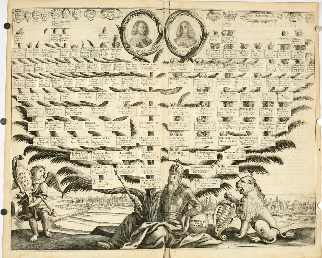 An illustration from Genii Serenissimorum Principum Philippi Wilhelmi Comitis Palatini Rheni ... sponsi, et Annae Catharinae Constantiae, augustissimorum regum Sigismundi III. filiae, Vladislai IV. sororis, Poloniae et Sueciae &c principis, sponsae : quos in nuptiali eorundem solennitate tria Societatis Jesu Collegia Dusseldorpiense, Monasterioeiffliacum e[t] Marcoduranum clementissimis suis dominis et munificentissimis fundatoribus D. C, 1642, leaf 57