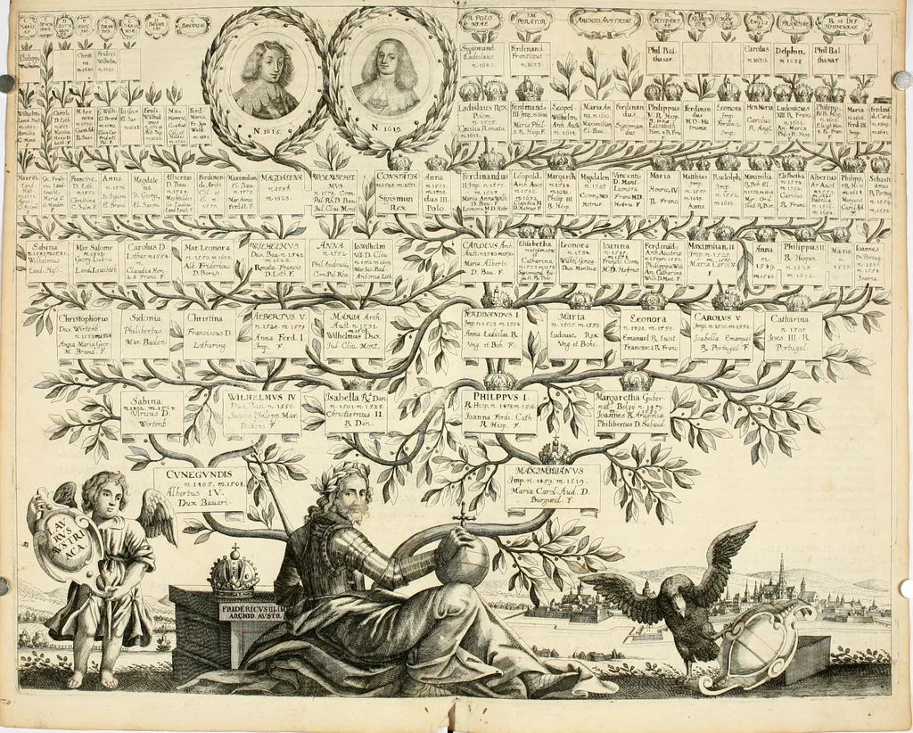 An illustration from Genii Serenissimorum Principum Philippi Wilhelmi Comitis Palatini Rheni ... sponsi, et Annae Catharinae Constantiae, augustissimorum regum Sigismundi III. filiae, Vladislai IV. sororis, Poloniae et Sueciae &c principis, sponsae : quos in nuptiali eorundem solennitate tria Societatis Jesu Collegia Dusseldorpiense, Monasterioeiffliacum e[t] Marcoduranum clementissimis suis dominis et munificentissimis fundatoribus D. C, 1642, leaf 61