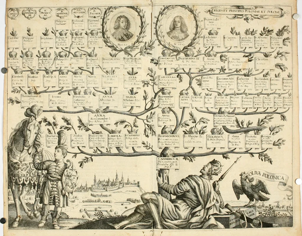 An illustration from Genii Serenissimorum Principum Philippi Wilhelmi Comitis Palatini Rheni ... sponsi, et Annae Catharinae Constantiae, augustissimorum regum Sigismundi III. filiae, Vladislai IV. sororis, Poloniae et Sueciae &c principis, sponsae : quos in nuptiali eorundem solennitate tria Societatis Jesu Collegia Dusseldorpiense, Monasterioeiffliacum e[t] Marcoduranum clementissimis suis dominis et munificentissimis fundatoribus D. C, 1642, leaf 65