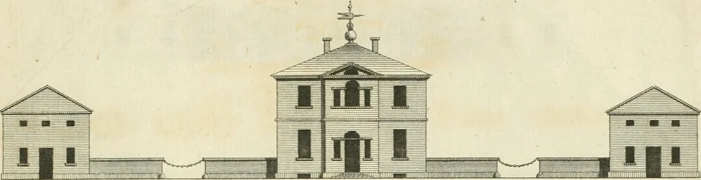An illustration from The gentleman and farmer's architect : a new work, containing a great variety of useful and genteel designs, being correct plans and elevations of parsonage and farm houses, lodges for parks, pinery, peach, hot and green houses, with the fire-wall, tan-pit, &c. particularly described ... : with scales and tables of reference, describing the several parts, with their just dimensions and use, 1762, leaf 16