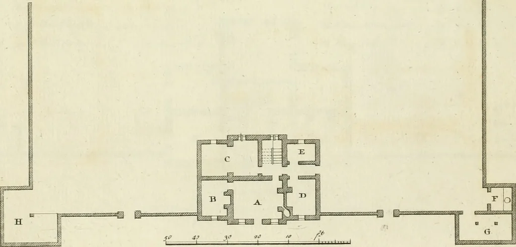 An illustration from The gentleman and farmer's architect : a new work, containing a great variety of useful and genteel designs, being correct plans and elevations of parsonage and farm houses, lodges for parks, pinery, peach, hot and green houses, with the fire-wall, tan-pit, &c. particularly described ... : with scales and tables of reference, describing the several parts, with their just dimensions and use, 1762, leaf 24