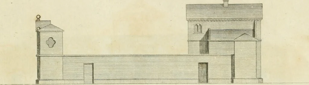 An illustration from The gentleman and farmer's architect : a new work, containing a great variety of useful and genteel designs, being correct plans and elevations of parsonage and farm houses, lodges for parks, pinery, peach, hot and green houses, with the fire-wall, tan-pit, &c. particularly described ... : with scales and tables of reference, describing the several parts, with their just dimensions and use, 1762, leaf 42