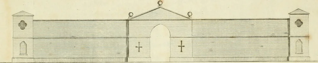 An illustration from The gentleman and farmer's architect : a new work, containing a great variety of useful and genteel designs, being correct plans and elevations of parsonage and farm houses, lodges for parks, pinery, peach, hot and green houses, with the fire-wall, tan-pit, &c. particularly described ... : with scales and tables of reference, describing the several parts, with their just dimensions and use, 1762, leaf 42