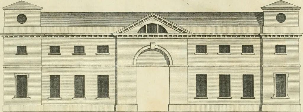 An illustration from The gentleman and farmer's architect : a new work, containing a great variety of useful and genteel designs, being correct plans and elevations of parsonage and farm houses, lodges for parks, pinery, peach, hot and green houses, with the fire-wall, tan-pit, &c. particularly described ... : with scales and tables of reference, describing the several parts, with their just dimensions and use, 1762, leaf 46