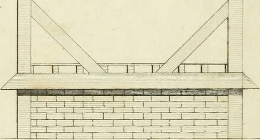 An illustration from The gentleman and farmer's architect : a new work, containing a great variety of useful and genteel designs, being correct plans and elevations of parsonage and farm houses, lodges for parks, pinery, peach, hot and green houses, with the fire-wall, tan-pit, &c. particularly described ... : with scales and tables of reference, describing the several parts, with their just dimensions and use, 1762, leaf 48