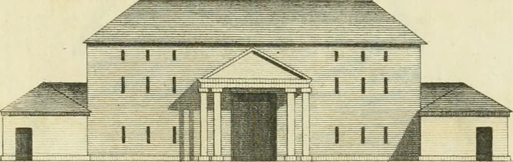 An illustration from The gentleman and farmer's architect : a new work, containing a great variety of useful and genteel designs, being correct plans and elevations of parsonage and farm houses, lodges for parks, pinery, peach, hot and green houses, with the fire-wall, tan-pit, &c. particularly described ... : with scales and tables of reference, describing the several parts, with their just dimensions and use, 1762, leaf 50