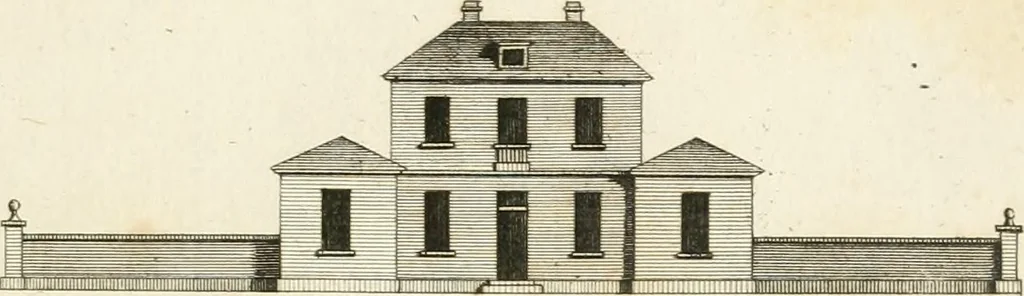 An illustration from The country gentleman's architect, in a great variety of new designs, for cottages, farm-houses, country-houses, villas, lodges for park or garden entrances, and ornamental wooden gates : with plans of the offices belonging to each design, distributed with a strict attention to convenience, elegance, and economy, 1787, leaf 14