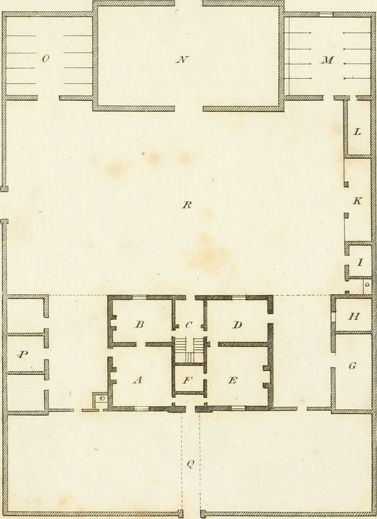 An illustration from The country gentleman's architect, in a great variety of new designs, for cottages, farm-houses, country-houses, villas, lodges for park or garden entrances, and ornamental wooden gates : with plans of the offices belonging to each design, distributed with a strict attention to convenience, elegance, and economy, 1787, leaf 18