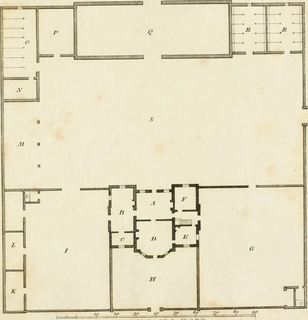 An illustration from The country gentleman's architect, in a great variety of new designs, for cottages, farm-houses, country-houses, villas, lodges for park or garden entrances, and ornamental wooden gates : with plans of the offices belonging to each design, distributed with a strict attention to convenience, elegance, and economy, 1787, leaf 22
