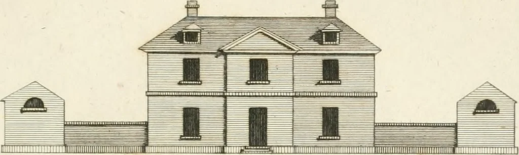 An illustration from The country gentleman's architect, in a great variety of new designs, for cottages, farm-houses, country-houses, villas, lodges for park or garden entrances, and ornamental wooden gates : with plans of the offices belonging to each design, distributed with a strict attention to convenience, elegance, and economy, 1787, leaf 30