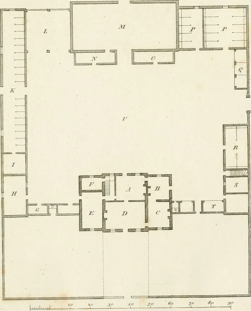 An illustration from The country gentleman's architect, in a great variety of new designs, for cottages, farm-houses, country-houses, villas, lodges for park or garden entrances, and ornamental wooden gates : with plans of the offices belonging to each design, distributed with a strict attention to convenience, elegance, and economy, 1787, leaf 38