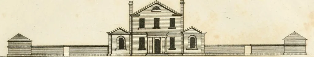 An illustration from The country gentleman's architect, in a great variety of new designs, for cottages, farm-houses, country-houses, villas, lodges for park or garden entrances, and ornamental wooden gates : with plans of the offices belonging to each design, distributed with a strict attention to convenience, elegance, and economy, 1787, leaf 42