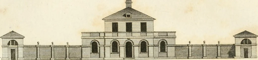 An illustration from The country gentleman's architect, in a great variety of new designs, for cottages, farm-houses, country-houses, villas, lodges for park or garden entrances, and ornamental wooden gates : with plans of the offices belonging to each design, distributed with a strict attention to convenience, elegance, and economy, 1787, leaf 62