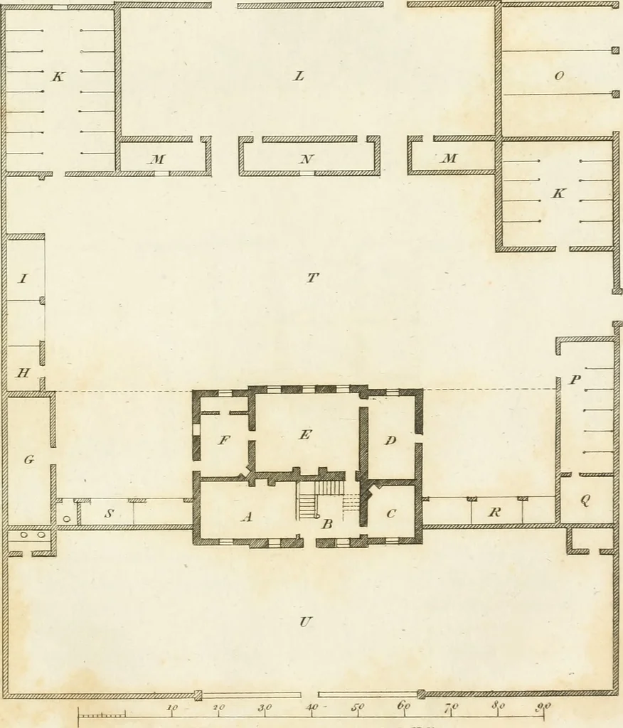 An illustration from The country gentleman's architect, in a great variety of new designs, for cottages, farm-houses, country-houses, villas, lodges for park or garden entrances, and ornamental wooden gates : with plans of the offices belonging to each design, distributed with a strict attention to convenience, elegance, and economy, 1787, leaf 62