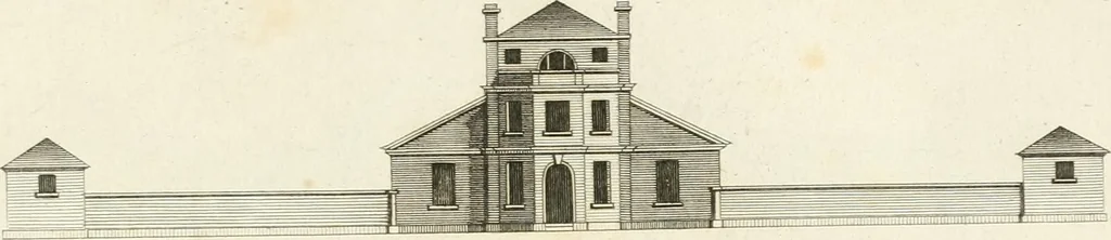 An illustration from The country gentleman's architect, in a great variety of new designs, for cottages, farm-houses, country-houses, villas, lodges for park or garden entrances, and ornamental wooden gates : with plans of the offices belonging to each design, distributed with a strict attention to convenience, elegance, and economy, 1787, leaf 64
