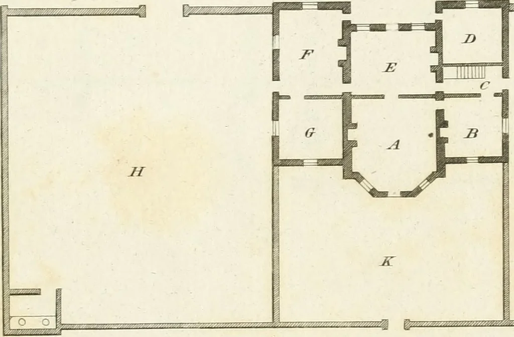 An illustration from The country gentleman's architect, in a great variety of new designs, for cottages, farm-houses, country-houses, villas, lodges for park or garden entrances, and ornamental wooden gates : with plans of the offices belonging to each design, distributed with a strict attention to convenience, elegance, and economy, 1787, leaf 64