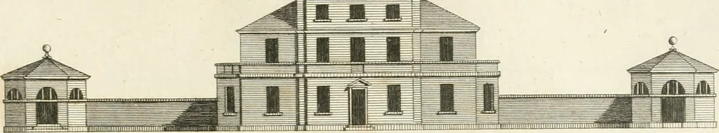 An illustration from The country gentleman's architect, in a great variety of new designs, for cottages, farm-houses, country-houses, villas, lodges for park or garden entrances, and ornamental wooden gates : with plans of the offices belonging to each design, distributed with a strict attention to convenience, elegance, and economy, 1787, leaf 66